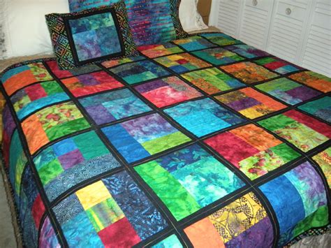 Quilts4u2 Bright Batik Quilt 2 With Black Sashing Made With