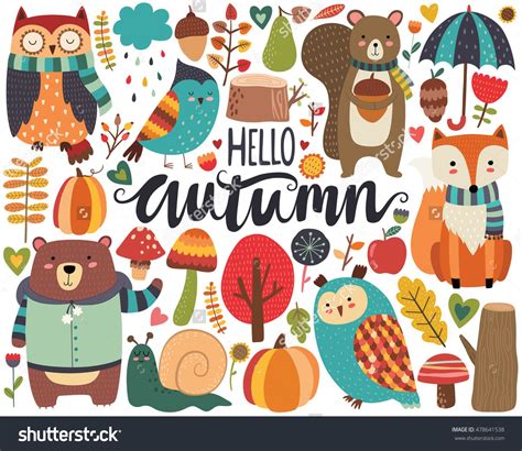 Cute Autumn Woodland Animals And Fall Floral Forest Design Elements