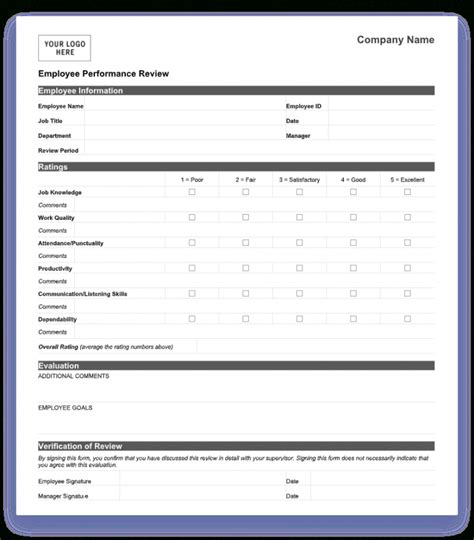 Free Printable Employee Performance Evaluation Forms Printable Forms