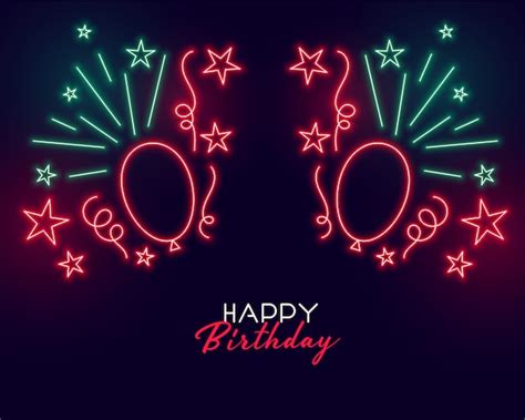 Neon Style Happy Birthday Background With Balloons Vector Free Download