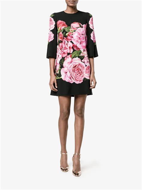 Dolce And Gabbana Rose Print Dress Browns