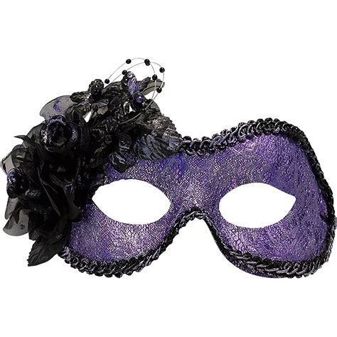 Purple Masquerade Mask With Flowers 6in X 3in Party City