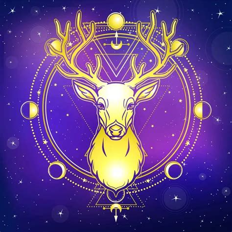 Mystical Image Skull Horned Deer Sacred Geometry Symbols Moon Esoteric