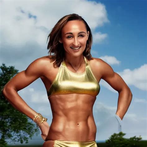 Jessica Ennis Hill Wearing A Gold Bikini Detailed Stable Diffusion