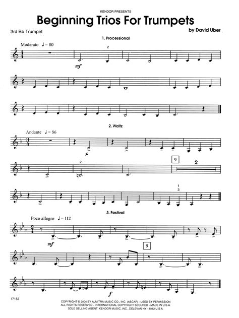 Trumpet sheet music for bachianas brasileiras no. Beginning Trios For Trumpets - 3rd Bb Trumpet Sheet Music | David Uber | Brass Ensemble