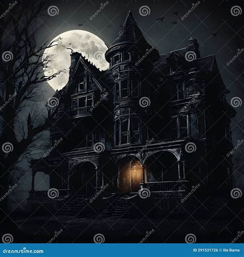 Enchanted Midnight: Creepy Manor Amidst a Dark Knight. Created Using Ai