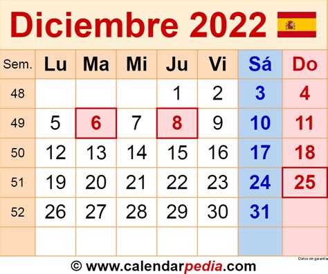 Calendario 2022 Para Imprimir Diciembre 2022 Spain