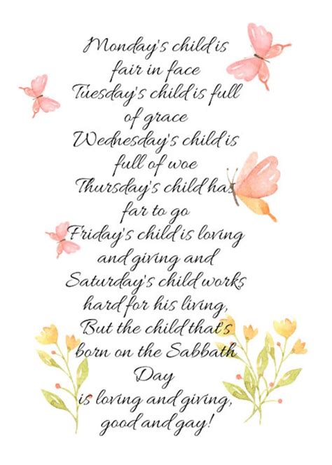 Sundays Child Poem Mondays Child Tuesdays Child Etsy Australia