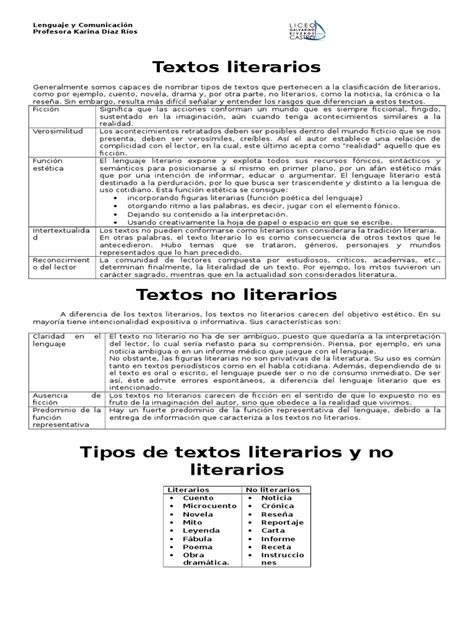 Textos Literarios Y No Literarios Pdf Periodismo Medios De