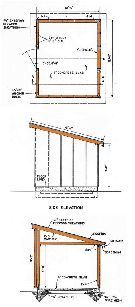 10×12 Lean To Storage Shed Plans Diagrams For A Slant Roof Shed