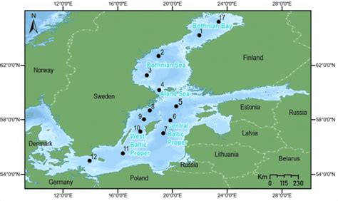 Map Of The Baltic Sea Showing The Location Of The 13 Cores Numbered