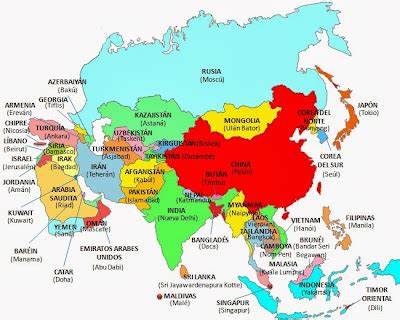 Asia Un Grande Entre Los Grandes Pa Ses Y Capitales De Asia