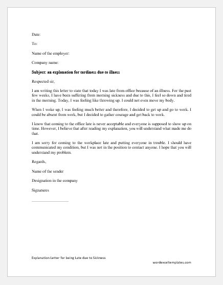 Explanation Letter for being Late due to Sickness | Download