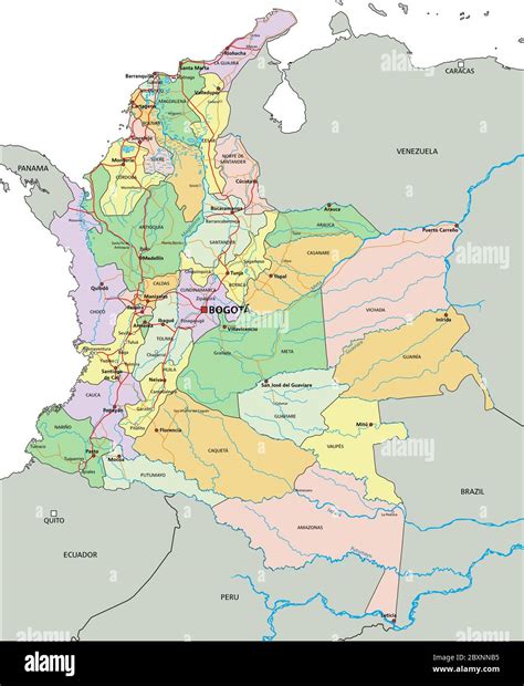 Mapa Azul Administrativo Detallado De Colombia Con La Bandera Del Pa S The Best Porn Website