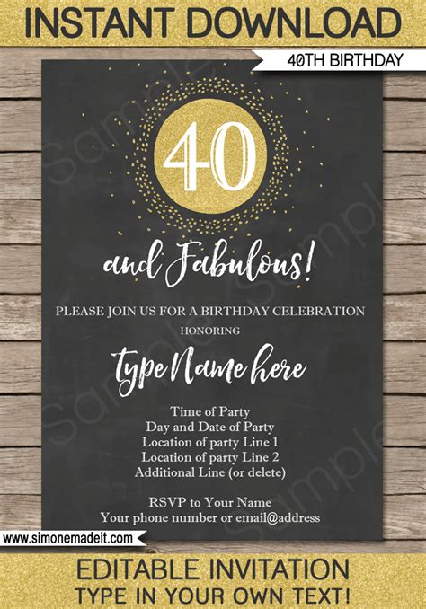 chalkboard  birthday invitations template printable