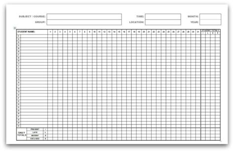 Printable Attendance Calendars