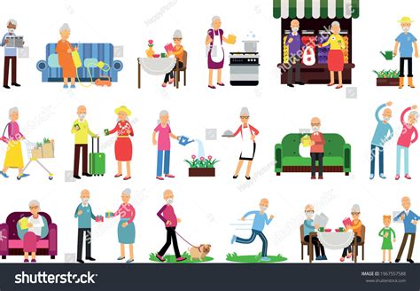 Old Age Pensioner People Characters Engaged Stock Vector Royalty Free 1967557588 Shutterstock