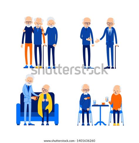 Two Old Men Elderly Caucasian People Stock Vector Royalty Free