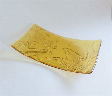 Fern Dish Fused Glass Plate Iridesent Amber By Laniemariedesigns Fused Glass Plates Plates And