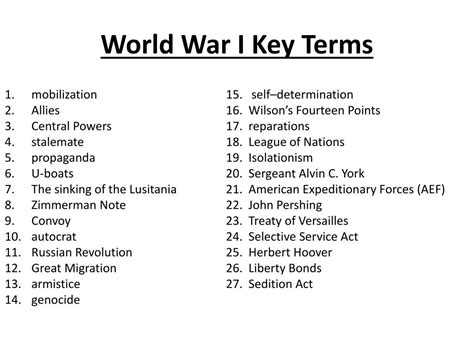Ppt World War I Key Terms Powerpoint Presentation Free Download Id