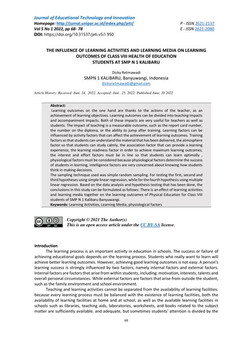 Pdf The Influence Of Learning Activities And Learning Media On