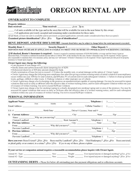 Free Oregon Rental Application Form PDF Word EForms