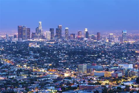Cityscape Of The Los Angeles Skyline At Dusk Los Angeles California