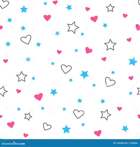 Seamless Pattern With Hearts And Stars Vector Illustration Stock