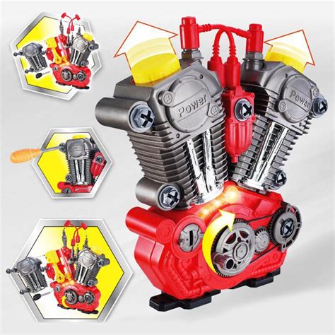 Children Toys Motorcycle Engine Overhaul Play Set With Light Sound Diy