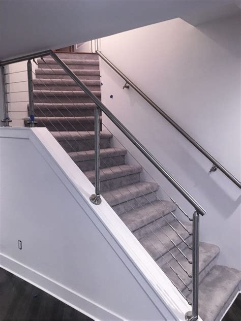 stainless steel and wood cable railing stairs design