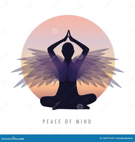 Paz Mental Persona En La Meditación Posar Con Alas Ilustración Del