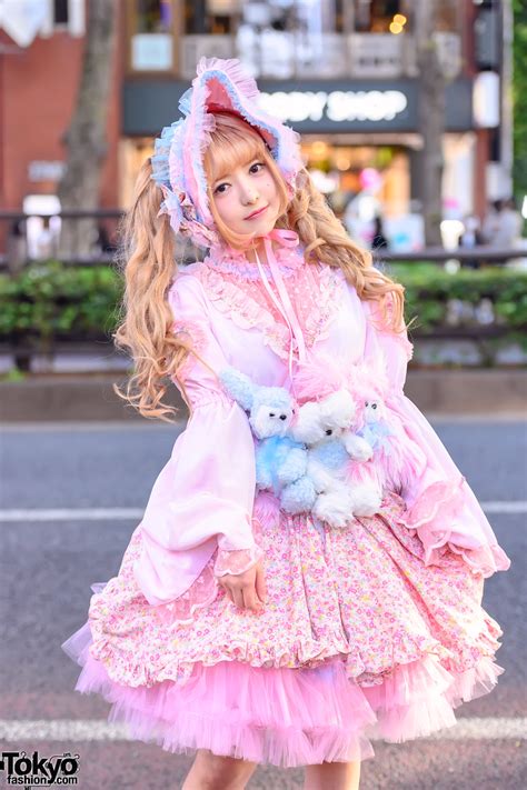 Japanese Cosplayer In Lolita Style W Teddy Bears Corset Pink Tulle