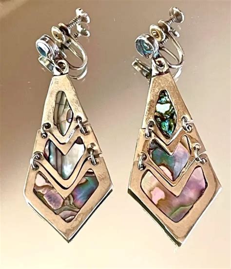 Vintage Mexico Sterling Silver Abalone Shell Dangling Articulated