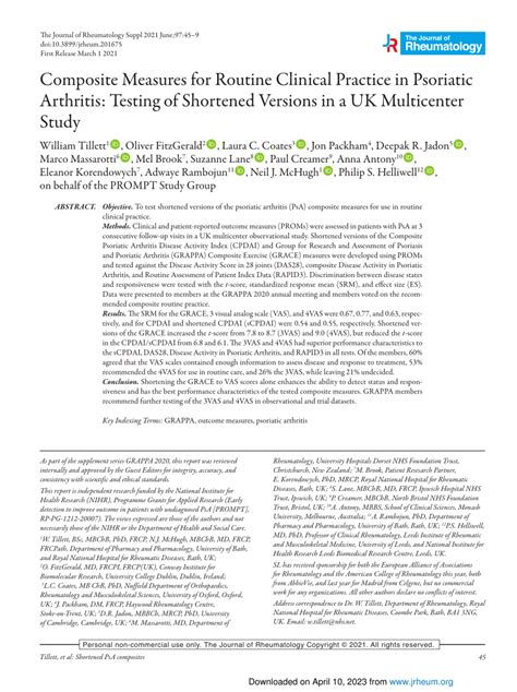 Pdf Composite Measures For Routine Clinical Practice In Psoriatic Arthritis Testing Of