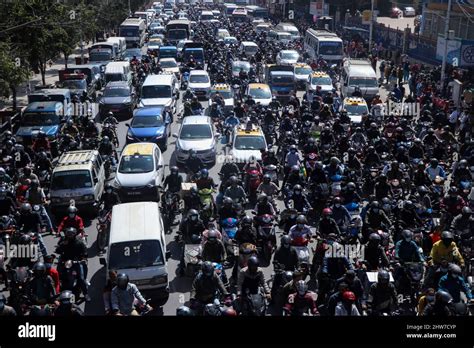 Kathmandu Ne Nepal 4th Mar 2022 A Traffic Jam On A Busy Road In