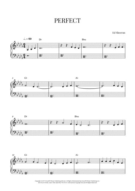 Ed Sheeran Perfect Very Easy Piano D Major Music Sheet