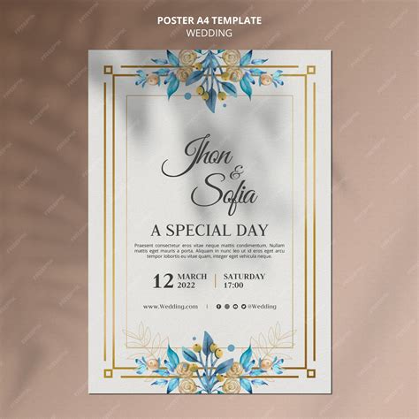 Plantilla de póster de invitación de boda floral dorada | Archivo PSD