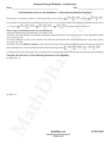 Present simple and present continuous worksheet 3 : Calculus Worksheet - Derivatives by Definition 1 ...