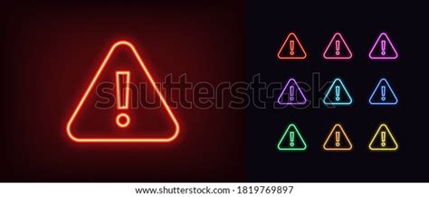 Neon Warning Icon Glowing Neon Warning Stock Vector Royalty Free