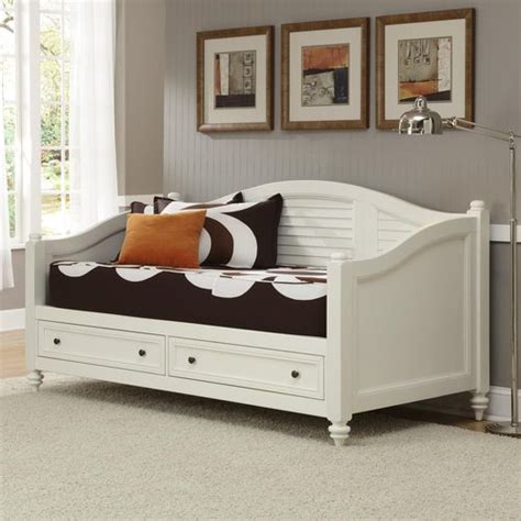 A twin sized trundle bed pulls out to offer two sleeping areas. Home Styles Bermuda Brushed White Twin Daybed with Under ...