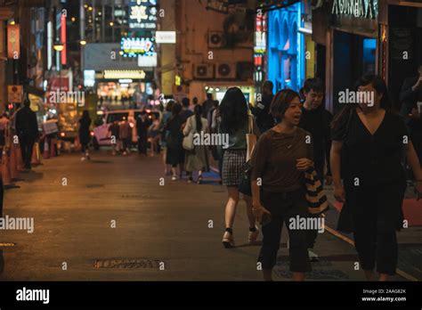 People talking on the street. Lan Kwai Fong a very popular nightlife