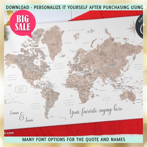 Personalized Printable World Map With Countries States And Country