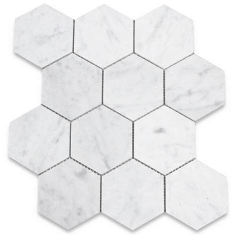 Italian Carrara White Marble 4 Inch Hexagon Mosaic Tile Honed Marble