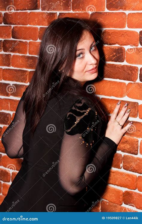 beautiful woman leaning against brick wall stock image image of face cold 19509827