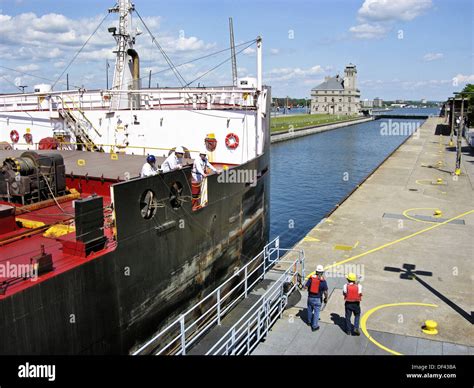 Great Lakes Freighters Passes Through The Soo Locks At Sault Ste Marie