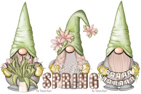 Spring Gnomes Floral Png Green Clip Art Whimsical Design Etsy
