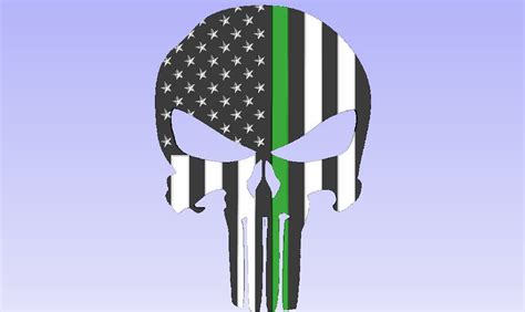 Punisher Skull Green Line Military Green Line T Shirt Usa Flag