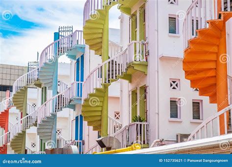 Colorful Spiral Stairs Of Singapore Apartment Landmark And Popular For