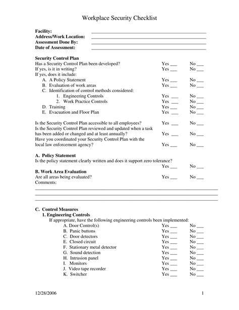 Security Checklist Template