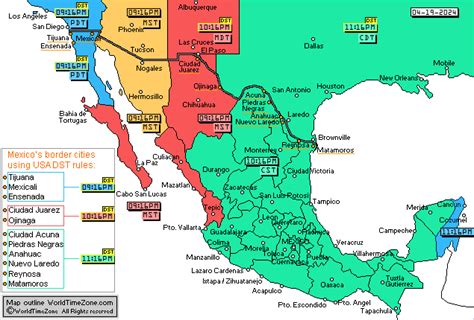 Mexico Time Zones Map Local Time In Mexico Husos Horarios De Mexico